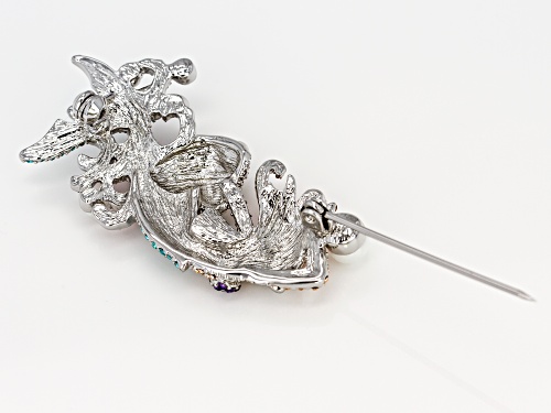 Off Park ® Collection, Multicolor Crystal and White Pearl Simulant Silver Tone Mermaid Brooch