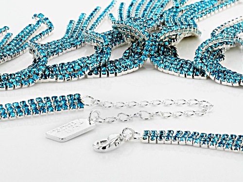 Off Park ® Collection Blue Crystal Silver Tone Fringe Statement Necklace