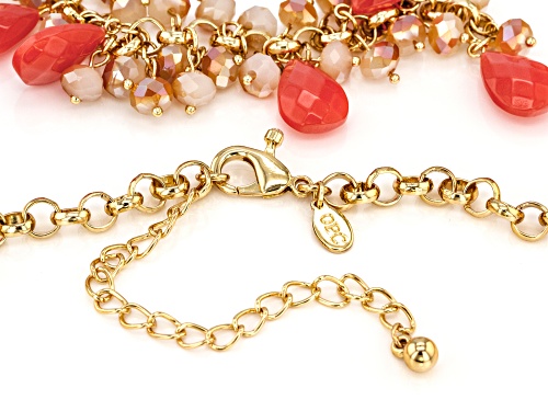 Off Park ® Collection, Coral Color Crystal,  Champagne Color Beads, Gold tone Y Necklace