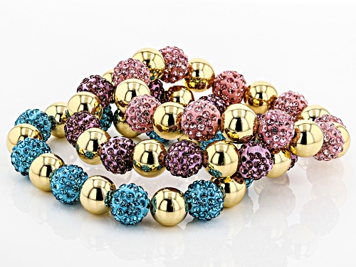 Off Park ® Collection, Gold Tone Multicolor Crystal Set of 3 Stretch Bracelets