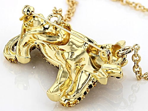 Off Park ® Collection, Multi-color Crystal, Black Enamel Gold Tone Tiger Pin/Pendant With Chain
