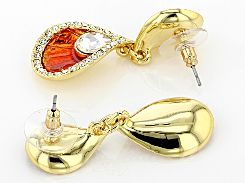 Off Park ® Collection, White Crystal Shiny Gold Tone Pear Drop Earrings