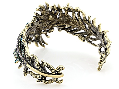 Off Park ® Collection Multi-color Crystal Antiqued Gold Tone Feather Cuff Bracelet