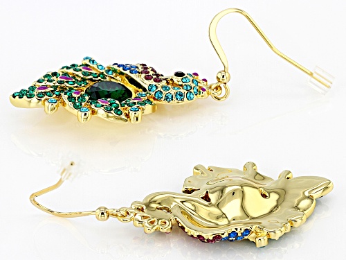 Off Park ® Collection, Multi-color Crystal Shiny Gold Tone Peacock Earrings