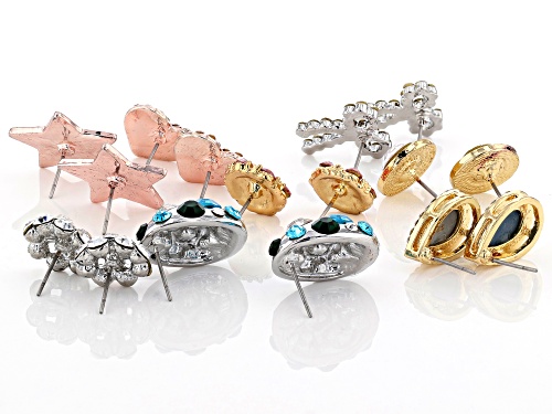 Off Park ® Collection, Multi-Color Crystal Two Tone Set of 8 Stud Earrings.