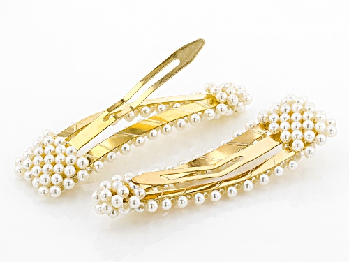 Off Park ® Collection, Trendy Gold Tone Pearl Simulant Hair Clips Set Of 2
