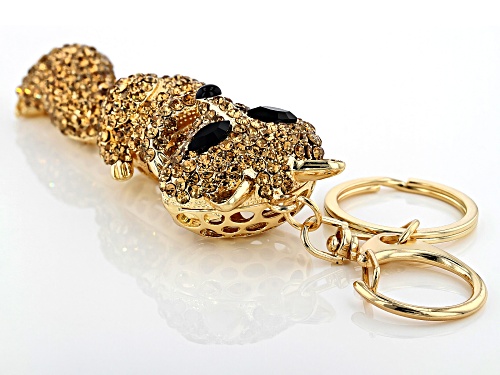 Off Park ® Collection, Round Gold Crystal With Marquise Black Crystal, Gold Tone Fox Key Chain