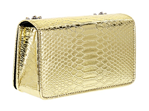 Off Park Collection ™ Gold Tone Faux Snakeskin Clutch With Champagne Crystal Floral Design