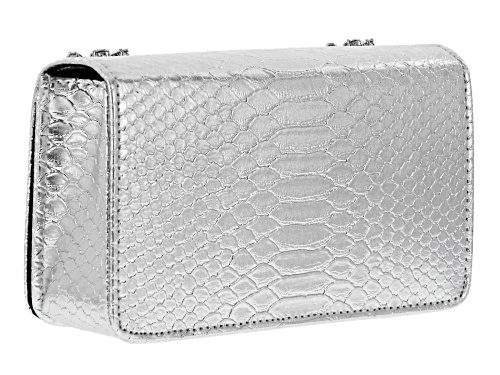 Off Park Collection ™ Silver Tone Faux Snakeskin Clutch With White Crystal Floral Design