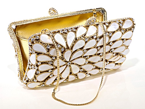 Off Park  ® Collection, Mother Of Pearl Simulant With White Crystal Gold Tone Clutch
