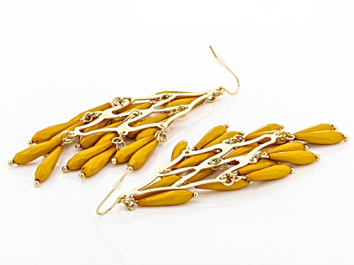 Off Park ® Collection, Yellow Elongated Pear Shape Bead Gold Tone Earrings