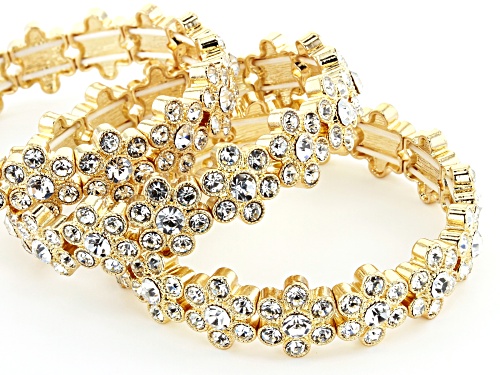 Off Park ® Collection, Round White Crystal Gold Tone Set Of 6 Flower Stretch Bracelet