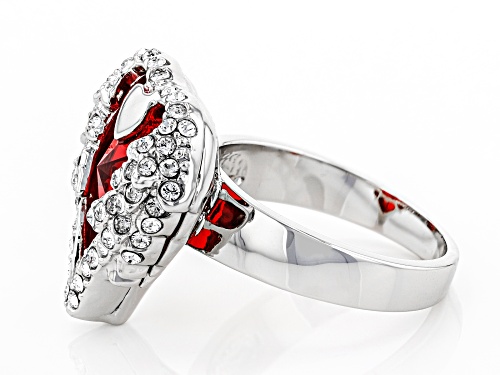 Off Park ® Collection, Red Crystal With White Crystal Silver Tone Heart Ring - Size 8