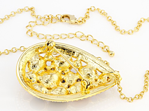 Off Park ® Collection, Multi-color Crystal Shiny Gold Tone Drop Pendant/Pin W/Chain