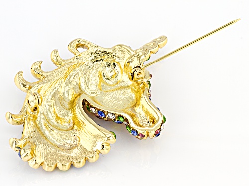 Off Park ® Collection, Gold Tone Multi-Color Crystal Unicorn Brooch