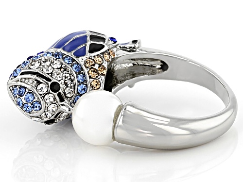Off Park ® Collection, Silver Tone Multi-color Crystal  Blue Bird Ring - Size 6