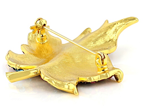 Off Park ® Collection, Gold Tone Multi-color Crystal Leaf Brooch