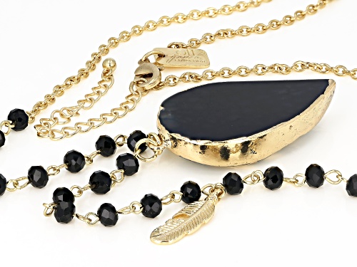Off Park ® Collection Gold Tone Black Beaded Leaf Necklace - Size 34