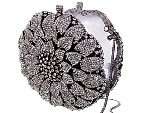 Off Park Collection ™ Gray Crystal Gunmetal Tone Floral Clutch With Chain
