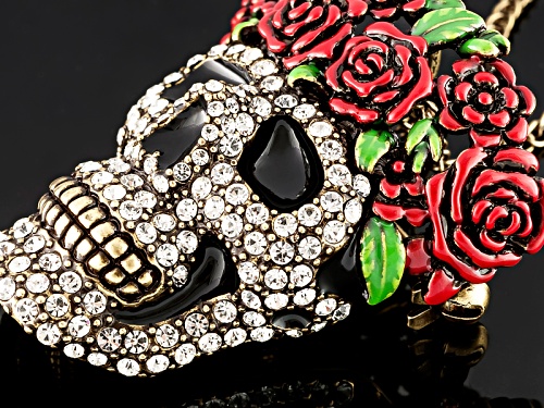 Off Park ® White Crystal Multicolor Enamel Antique Bronze Tone Day Of The Dead Skull Pin Pendant