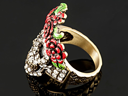 Off Park ® Collection White Crystal Multicolor Enamel Day Of The Dead Skull Ring - Size 6