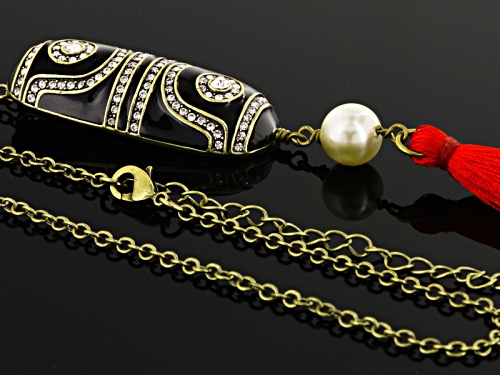 Off Park ® Collection White Crystal Pearl Simulant Black Enamel Antiqued Gt Tassel Necklace