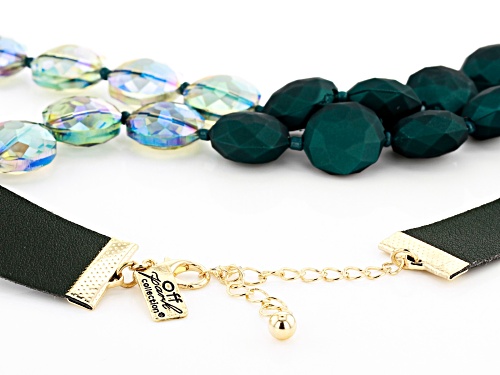 Off Park® Collection Green Bead Gold Tone And Imitation Leather Asymmetrical Double Strand Necklace