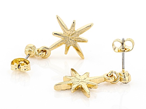 White Crystal Gold tone Star Stud Earrings