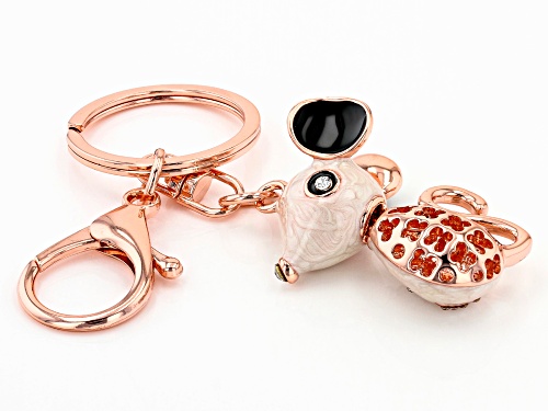 Off Park® Collection, Rose Tone, White Crystal With Black And White Enamel Mouse Key Chain