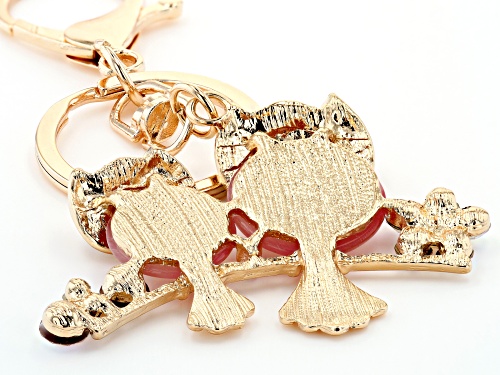 Off Park ® Collection, Gold Tone Pink and White Crystal Owl Key Chain