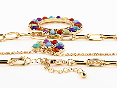 Off Park ® Collection, Gold Tone Multi Color Beaded Double Chain Necklace