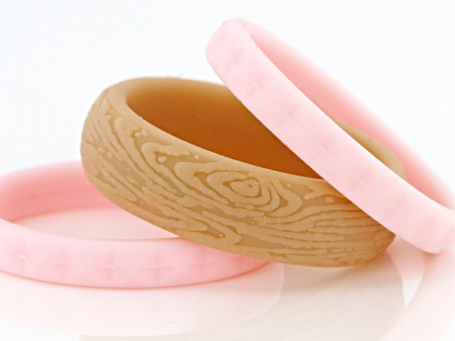 Off Park ® Collection Pink and Brown Silicone Women's Set of 3 Rings - Size 8