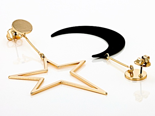 Off Park® Collection, Gold And Black Tone Moon And Star Mismatched Drop Earrings