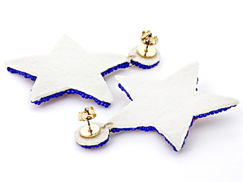 Off Park® Collection Red, White & Blue Glass Bead and Acrylic Stone Gold Tone Star Earrings