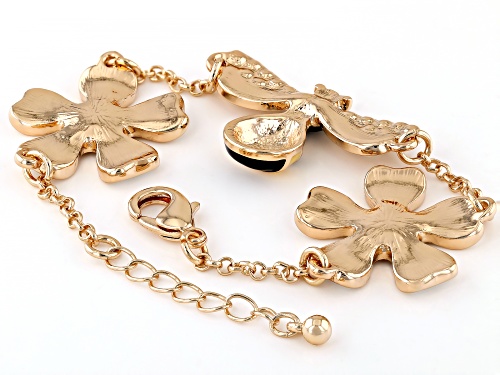 Off Park® Collection White Crystal Gold Tone Bee & Flower Station Bracelet - Size 7.25