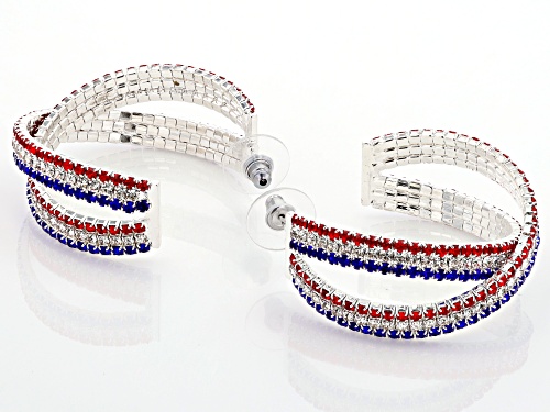 Off Park® Collection Red, White & Blue Crystal Silver Tone Hoop Earrings