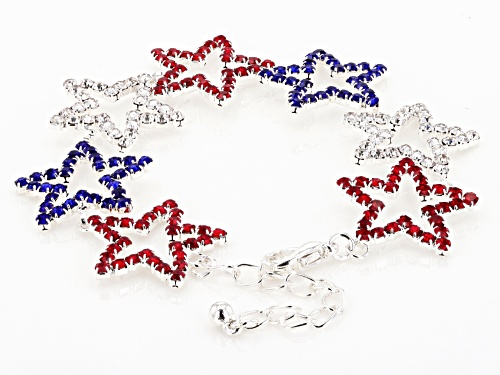 Off Park® Collection Red, White & Blue Crystal Silver Tone Star Bracelet - Size 7.5
