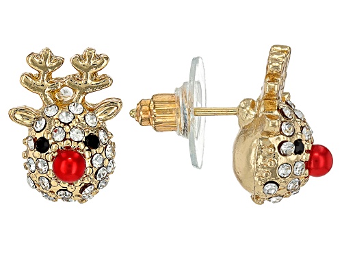 Off Park® Collection Multi-Color Crystal Gold Tone Reindeer & Christmas Tree Earrings Set of 2