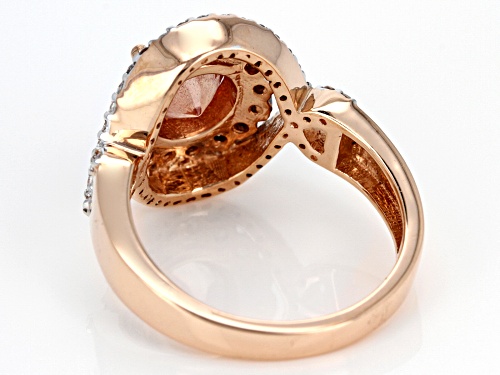 1.25ct Orange Oregon sunstone, .44ctw white zircon & .27ctw champagne diamond 10K rose gold ring - Size 8