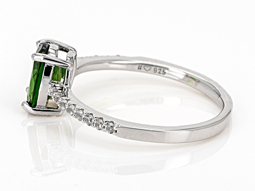1.00ct Oval Chrome Diopside With 0.19ctw White Zircon Rhodium Over Sterling Silver Ring - Size 9