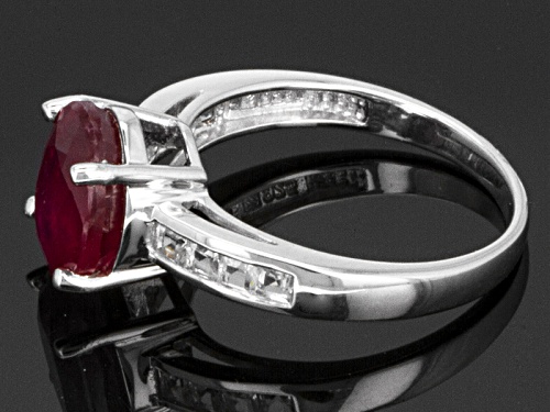 2.98ct Oval Mahaleo® Ruby With .41ctw Square White Topaz Sterling Silver Ring - Size 12