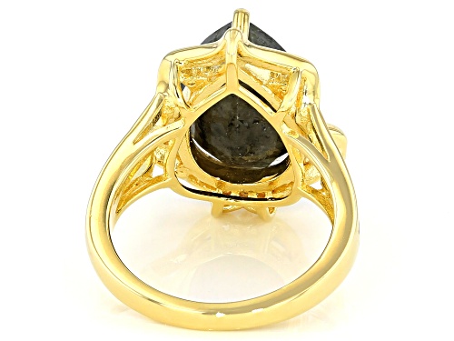 6.15ct Labradorite With 0.15ctw White Zircon 18K Yellow Gold Over Sterling Silver Ring - Size 8