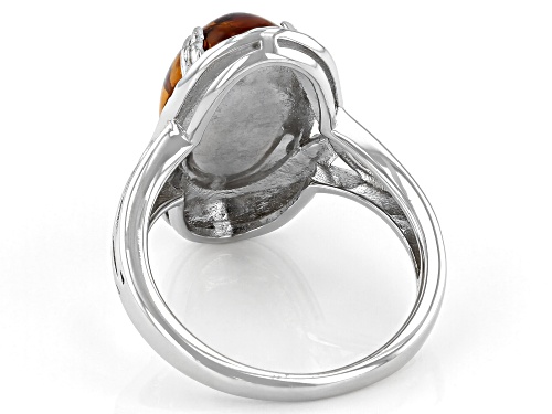 14x10mm Oval Cabochon Amber Rhodium Over Sterling Silver Solitaire Ring - Size 7