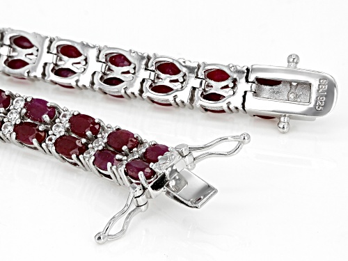 14.87ctw Oval Indian Ruby With 2.82ctw Round White Zircon Rhodium Over Sterling Silver Bracelet - Size 8