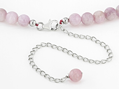 6-12mm Round Kunzite Rhodium Over Sterling Silver Graduated Beaded Necklace - Size 18