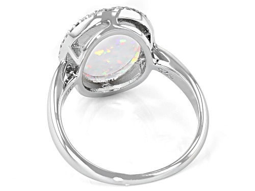 14x10mm Oval Lab Created Opal With 0.19ctw Lab Created White Sapphire Rhodium Over Silver Ring - Size 8