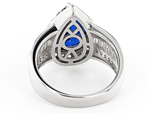 3.98ct Lab Blue Spinel,.45ctw Lab White Sapphire & 0.82ctw Zircon Rhodium Over Silver Ring - Size 9
