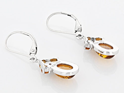 9x7mm Amber, 0.68ctw Brazilian Citrine, and 0.03ctw White Zircon Rhodium Over Silver Earrings
