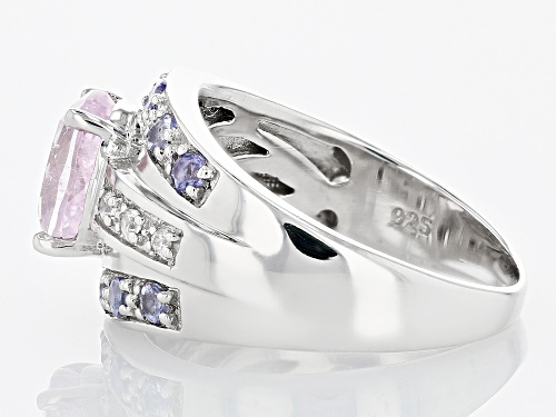 2.06ct Kunzite With 0.43ctw Tanzanite, and 0.10ctw White Zircon Rhodium Over Silver Ring - Size 6
