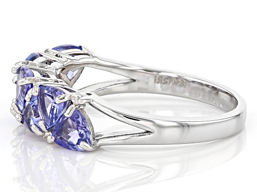 1.69ctw Trillion Tanzanite and 0.29ctw Round White Zircon Rhodium Over Sterling Silver Ring. - Size 8